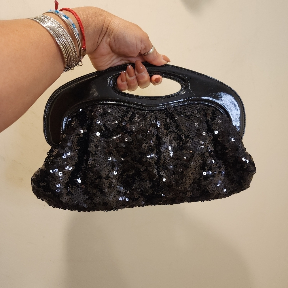 Express Black Sequin Clutch Bag